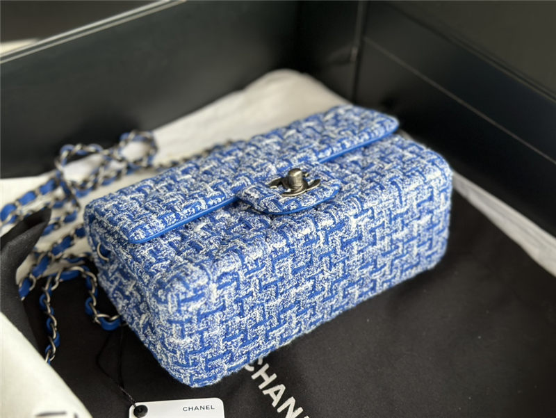 Chanel Mini Classic Flap Bag Tweed Blue High