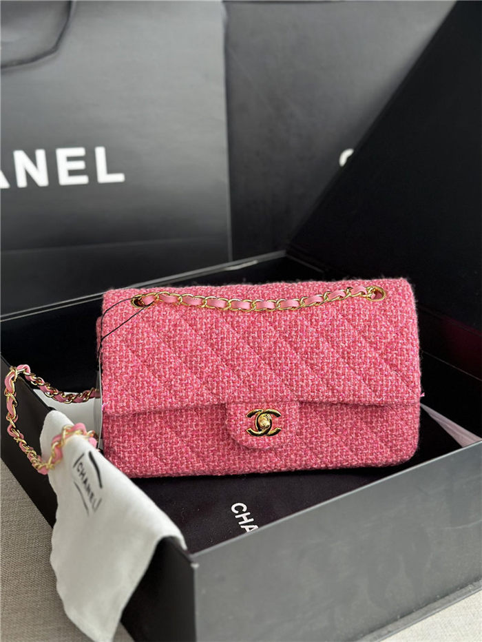 Chanel Medium Classic Flap Bag Tweed Rose-Red High