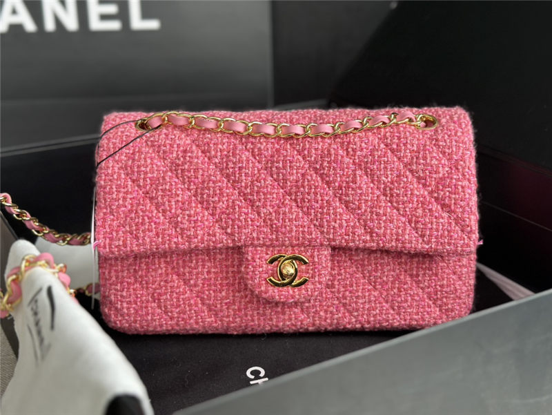 Chanel Medium Classic Flap Bag Tweed Rose-Red High