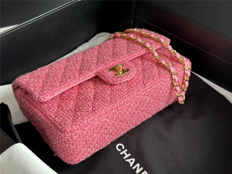 Chanel Medium Classic Flap Bag Tweed Rose-Red High