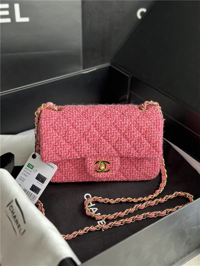 Chanel Mini Classic Flap Bag Tweed Rose-Red High