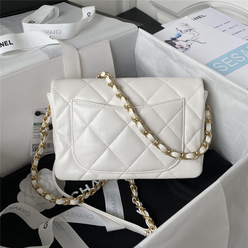 Chanel SMALL FLAP BAG Lambskin,Plexi & Gold-Tone Metal AS3986 White A