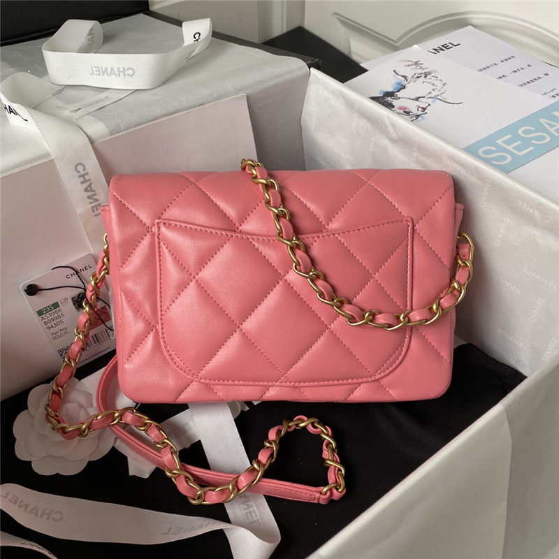 Chanel SMALL FLAP BAG Lambskin,Plexi & Gold-Tone Metal AS3986 Pink A