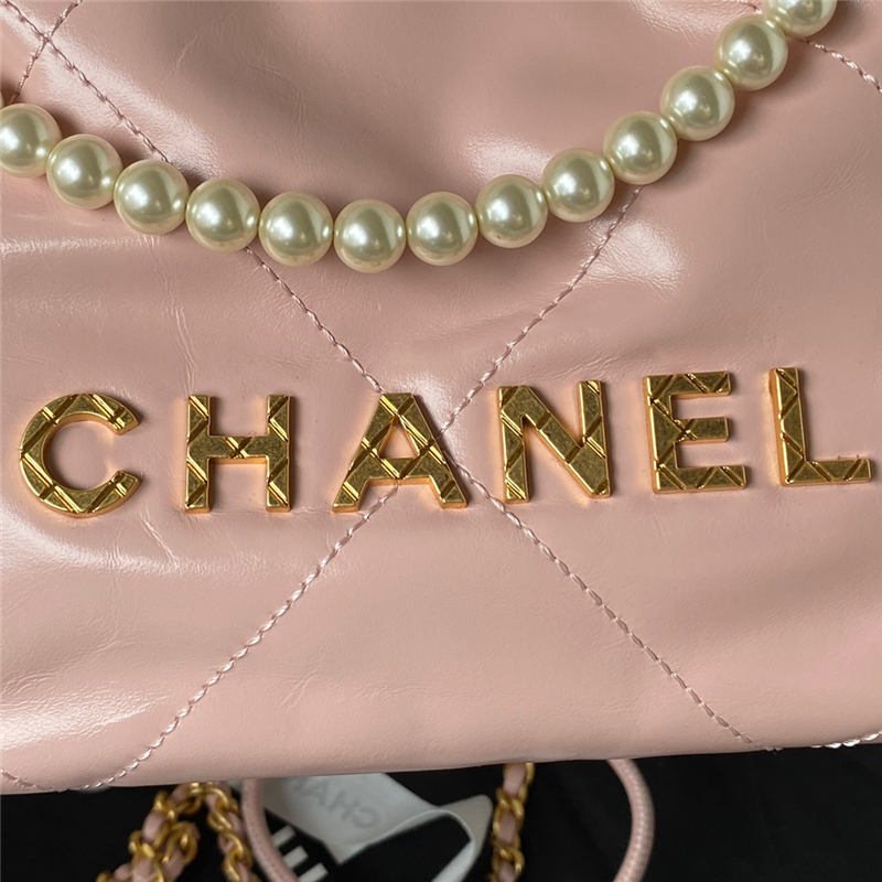 Chanel 22 MINI HANDBAG Shiny Calfskin Pink Pearl & Gold-Tone Metal AS3980 High