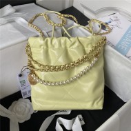 Chanel 22 MINI HANDBAG Shiny Calfskin Light Yellow Pearl & Gold-Tone Metal AS3980 High