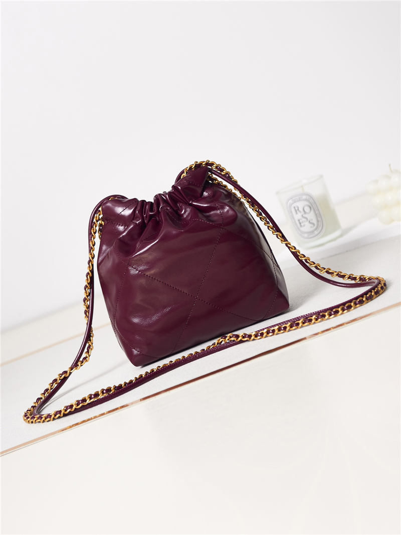 Chanel 22 MINI HANDBAG Shiny Calfskin Burgundy & Gold-Tone Metal AS3980 High