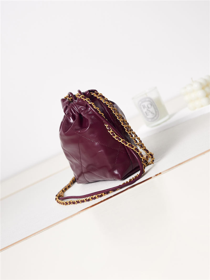 Chanel 22 MINI HANDBAG Shiny Calfskin Burgundy & Gold-Tone Metal AS3980 High