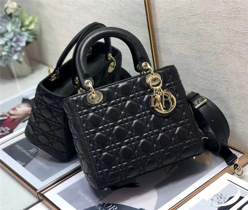 MEDIUM LADY Dior BAG Cannage Lambskin Black High 