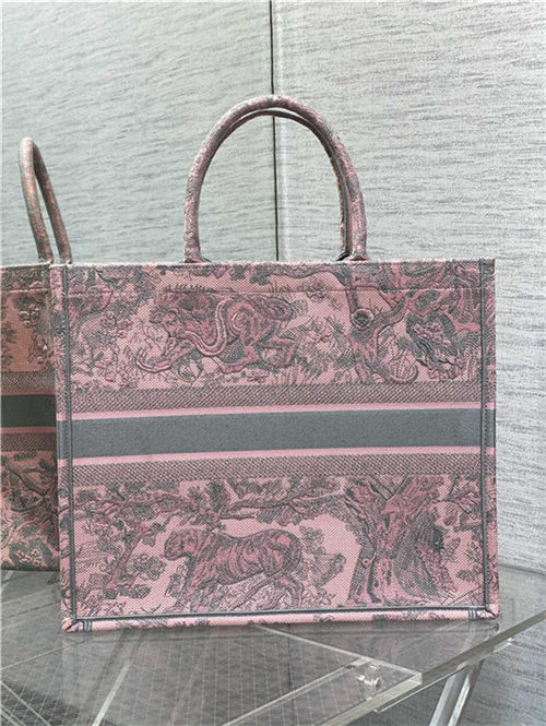 LARGE Dior BOOK TOTE Toile de Jouy Embroidery Pink&Grey High