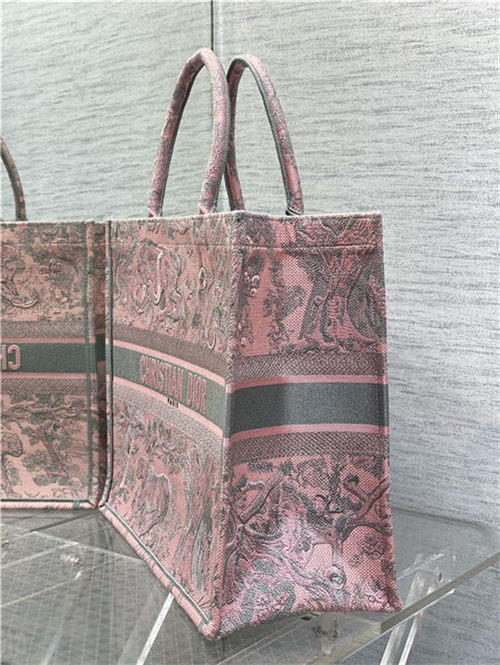 LARGE Dior BOOK TOTE Toile de Jouy Embroidery Pink&Grey High