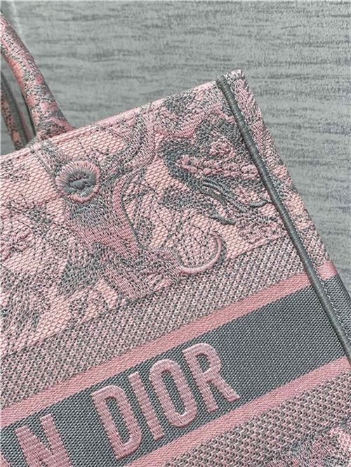 MEDIUM Dior BOOK TOTE Toile de Jouy Embroidery Pink&Grey High