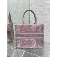 SMALL Dior BOOK TOTE Toile de Jouy Embroidery Pink&Grey High