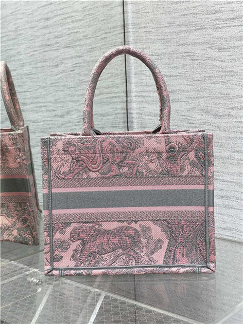 SMALL Dior BOOK TOTE Toile de Jouy Embroidery Pink&Grey High