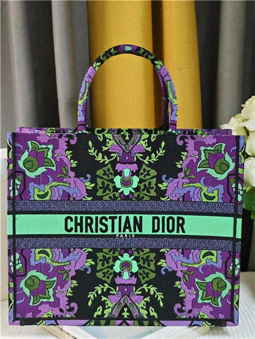 LARGE Dior BOOK TOTE Dior Indian Purple Embroidery High