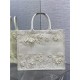 LARGE Dior BOOK TOTE Embroidered with 3D Flowers White High