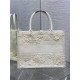 MEDIUM Dior BOOK TOTE Embroidered with 3D Flowers White High