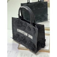 MEDIUM Dior BOOK TOTE Embroidered with 3D Flowers Black High