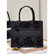 SMALL Dior BOOK TOTE Embroidered with 3D Flowers Black High