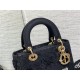 MEDIUM LADY D-LITE BAG Embroidered with 3D Flowers Black High