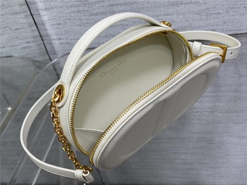 CD SIGNATURE OVAL CAMERA BAG Calfskin with Embossed CD Signature White High