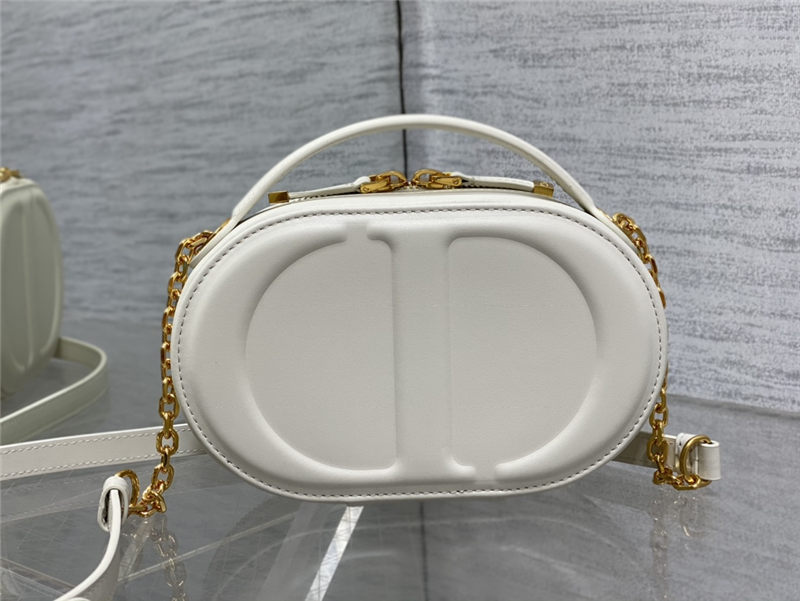 CD SIGNATURE OVAL CAMERA BAG Calfskin with Embossed CD Signature White High