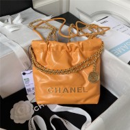 Chanel 22 MINI HANDBAG Shiny Calfskin Orange & Gold-Tone Metal AS3980 High