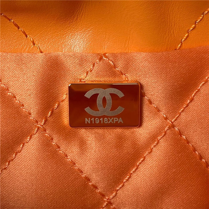 Chanel 22 MINI HANDBAG Shiny Calfskin Orange & Gold-Tone Metal AS3980 High