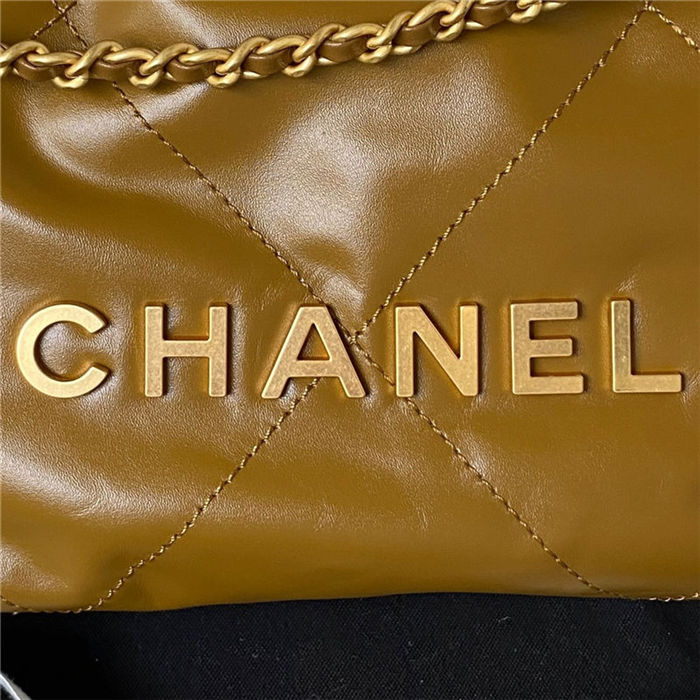 Chanel 22 MINI HANDBAG Shiny Calfskin Brown & Gold-Tone Metal AS3980 High