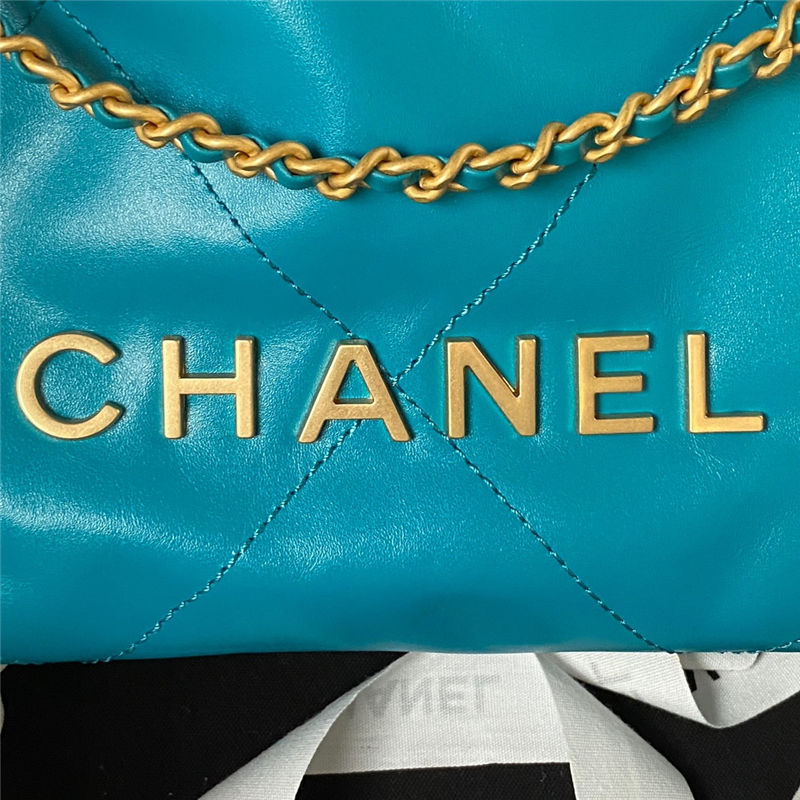 Chanel 22 MINI HANDBAG Shiny Calfskin Blue-Dk & Gold-Tone Metal AS3980 High