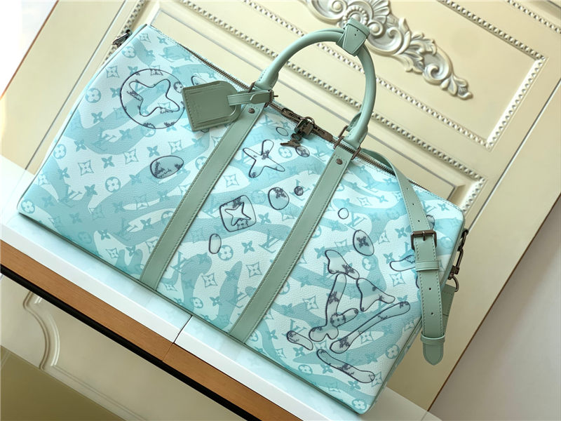 Louis Vuitton Keepall Bandoulière 50 Monogram Aquagarden coated canvas Crystal Blue M22570 High