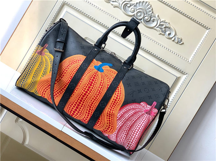 Louis Vuitton LV x YK Keepall 45 Monogram Eclipse Reverse coated canvas with colorful Pumpkin print M46441 High