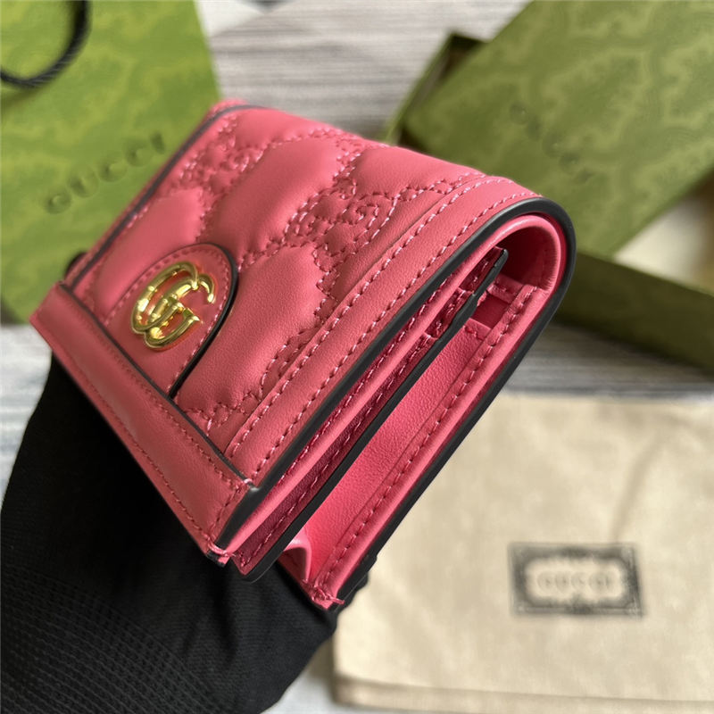 GG MATELASSÉ CARD CASE WALLET 723786 Leather Pink high