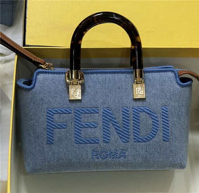 Fendi By The Way Mini Boston bag Denim Light Blue High