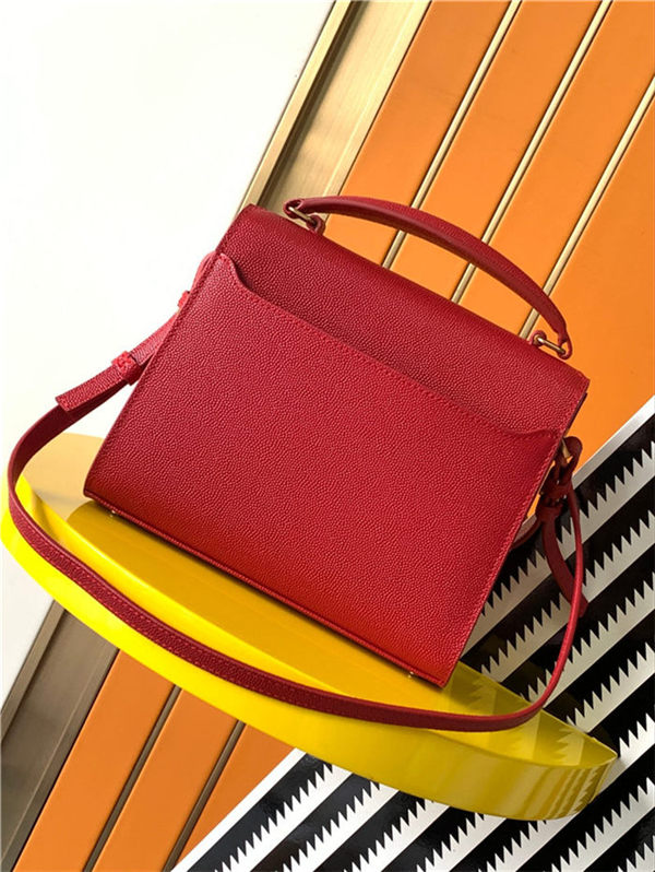 CASSANDRA MINI TOP HANDLE BAG IN GRAIN DE POUDRE EMBOSSED LEATHER Red High