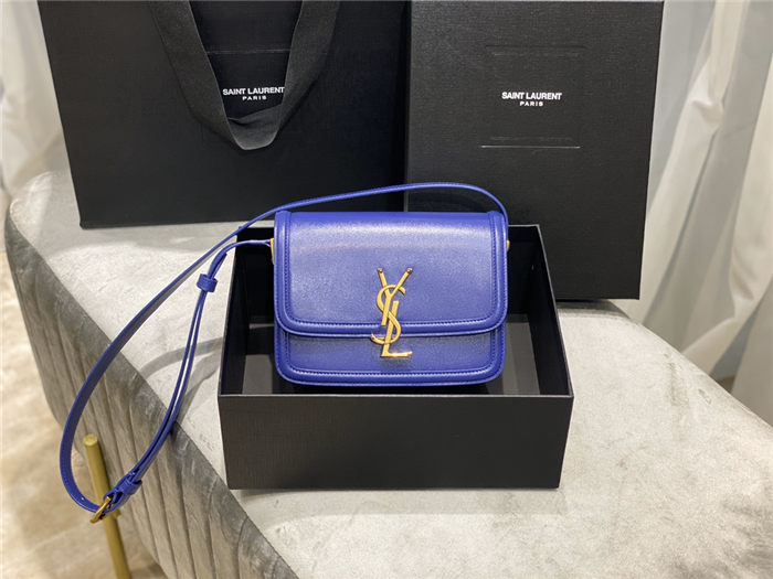 SOLFERINO SMALL SATCHEL IN BOX SAINT LAURENT LEATHER Blue High