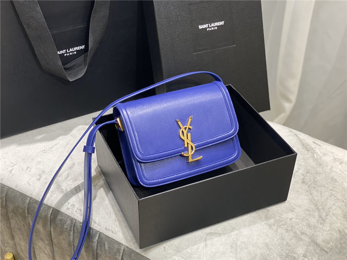 SOLFERINO SMALL SATCHEL IN BOX SAINT LAURENT LEATHER Blue High