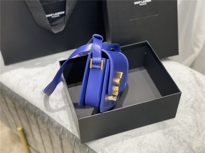 SOLFERINO SMALL SATCHEL IN BOX SAINT LAURENT LEATHER Blue High