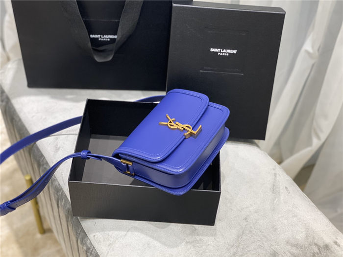 SOLFERINO SMALL SATCHEL IN BOX SAINT LAURENT LEATHER Blue High