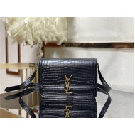 SOLFERINO MEDIUM SATCHEL IN CROCODILE-EMBOSSED SHINY LEATHER Black High