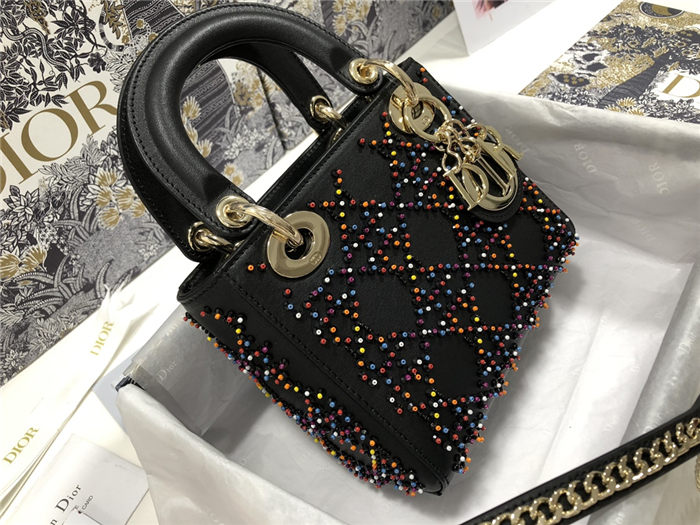 MINI LADY Dior BAG Cannage Calfskin with Beaded Embroidery High