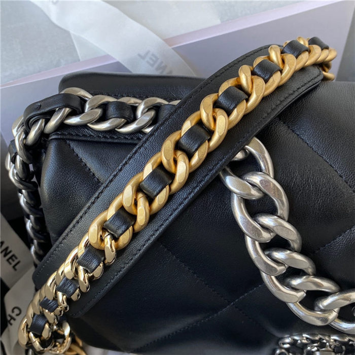 Large Chanel 19 Flap Bag Goatskin/Lambskin Black Silver High