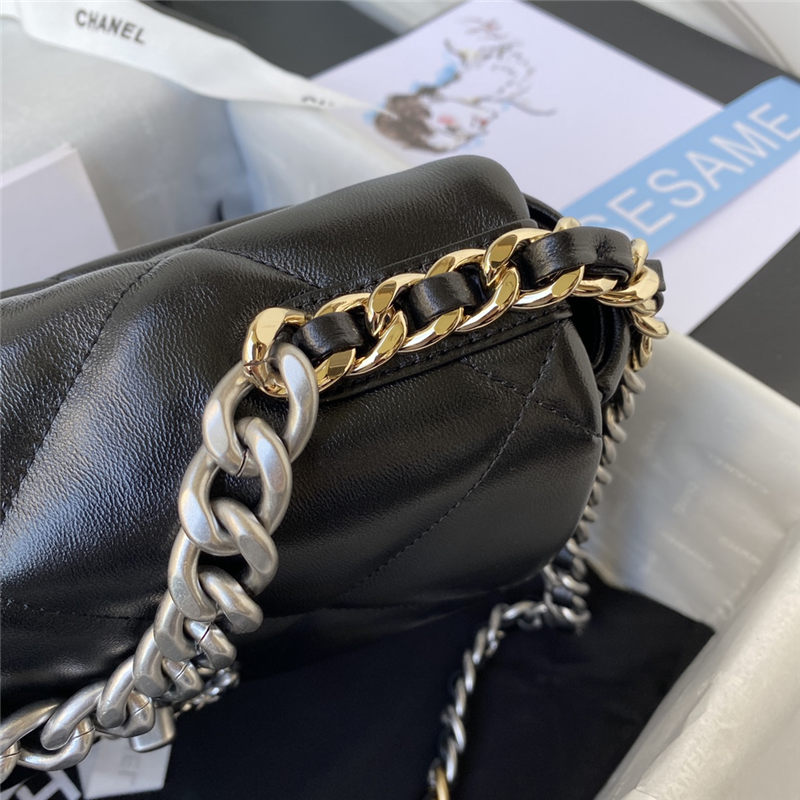 Chanel 19 Flap Bag Goatskin/Lambskin Black Silver High