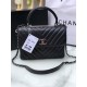 SMALL FLAP BAG WITH TOP HANDLE Chevrons Pattern Lambskin Anti-Silver Metal Black A