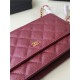 Classic Wallet on Chain A33814 Grained Calfskin Gold/Silver Metal Wine B