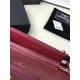 Classic Wallet on Chain A33814 Grained Calfskin Gold/Silver Metal Wine B