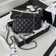 Chanel WALLET ON CHAIN Grained Shiny Calfskin & Gold-Tone Metal Black AP2804 A