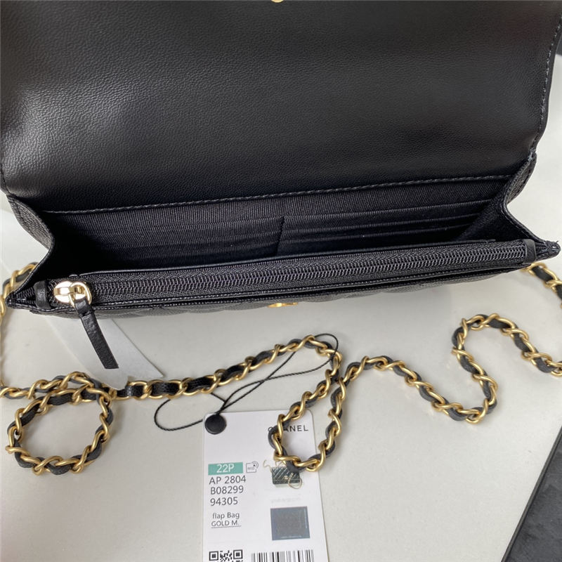 Chanel WALLET ON CHAIN Grained Shiny Calfskin & Gold-Tone Metal Black AP2804 A