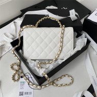 Chanel WALLET ON CHAIN Grained Shiny Calfskin & Gold-Tone Metal White AP2804 A