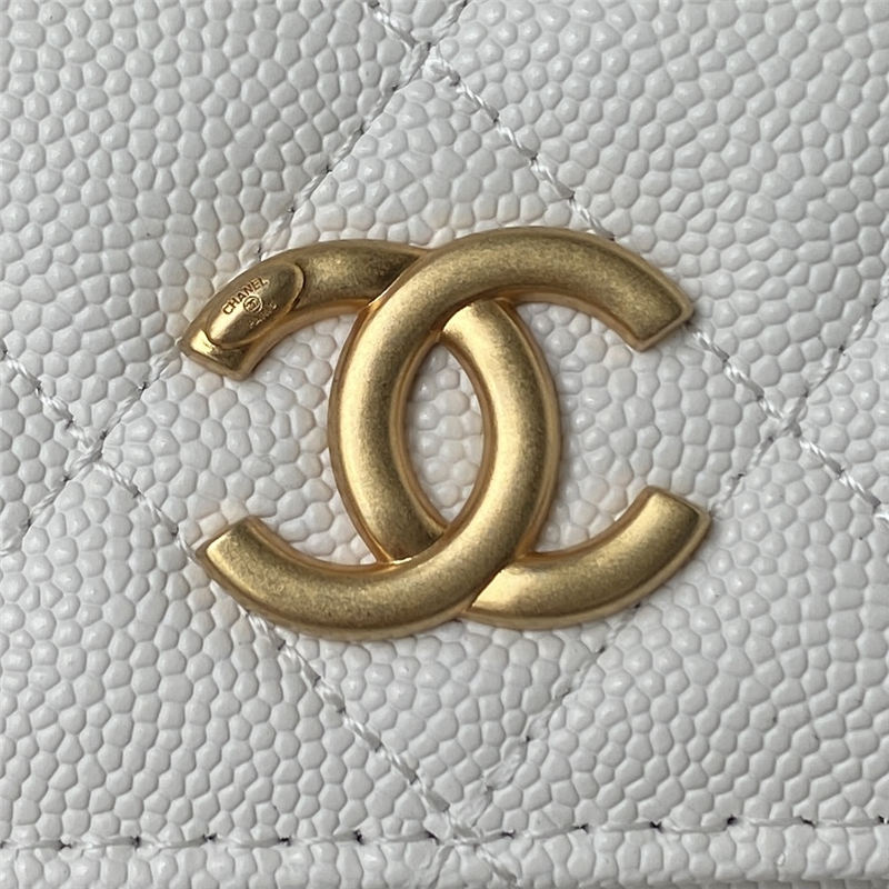 Chanel WALLET ON CHAIN Grained Shiny Calfskin & Gold-Tone Metal White AP2804 A