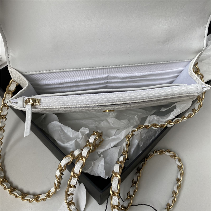 Chanel WALLET ON CHAIN AP2804 Grained Shiny Calfskin & Gold-Tone Metal White A